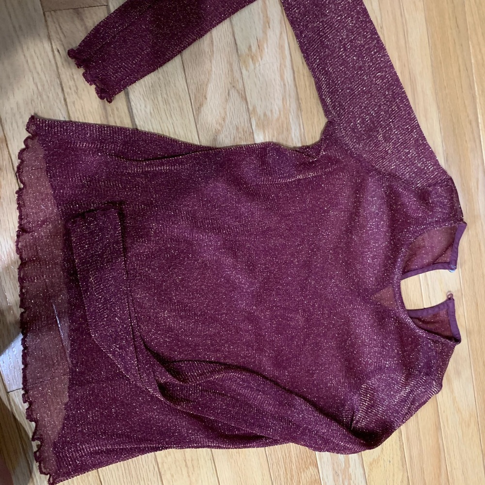 Sheer garage long sleeve glittery top. Maroon